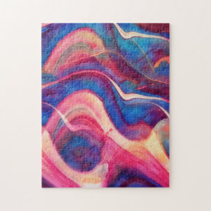 Abstract Blue Pink Flowing Art Puzzle