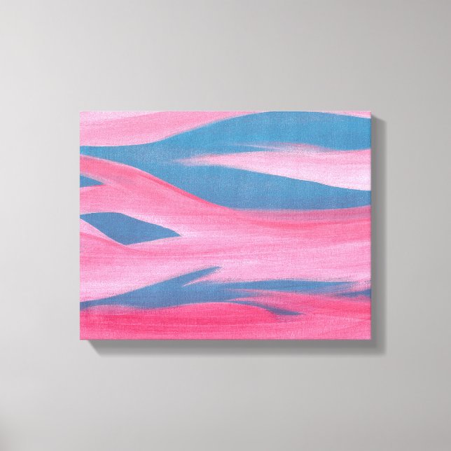 Abstract Blue Pink Sunset Painting Wrapped Canvas (Front)