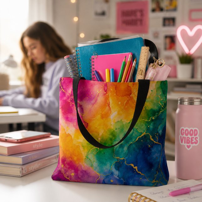 Abstract Blue Pink Yellow Rainbow  Tote Bag (Creator Uploaded)