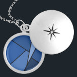 Abstract Blue Polygons Locket Necklace<br><div class="desc">Inspired by stained glass, this stylish geometric design contains polygons in various shades of blue outlined in black. A light blue triangle slashes in from the upper right with an array of progressively darker blue quadrangles and other shapes spiralling around it from light to dark. Two dark blue shapes ground...</div>