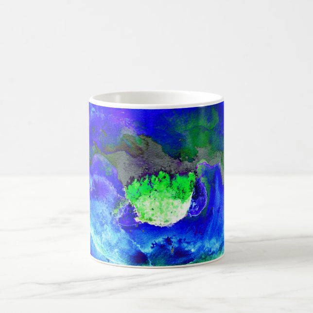 Abstract blue poppy abstract flower floral coffee mug (Center)
