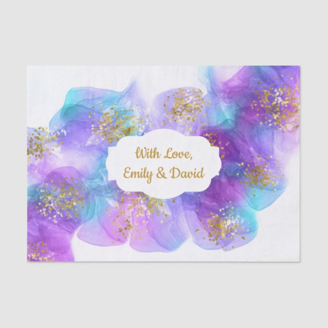 Abstract Blue Purple Alcohol Ink Art Personalised Tissue Paper (Front)