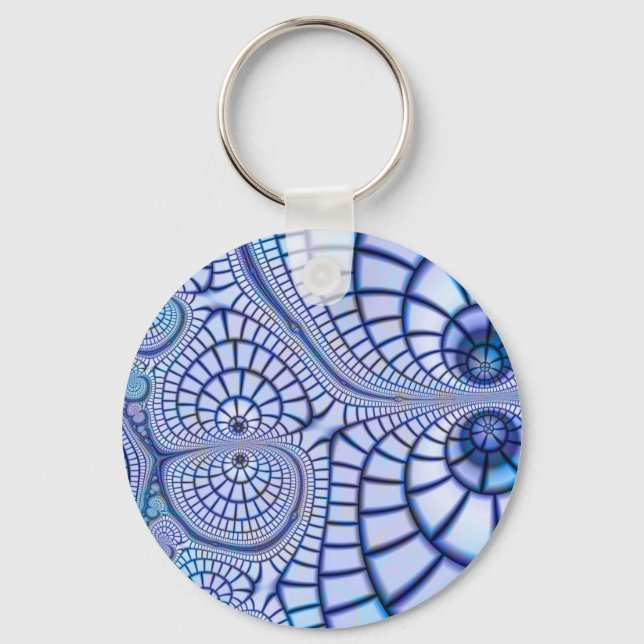 abstract blue purple and white fractal pattern key ring (Front)