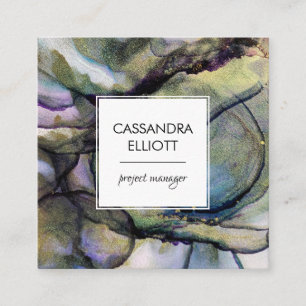 Abstract Blue Purple & Gold Alcohol Ink Liquid Art Square Business Card