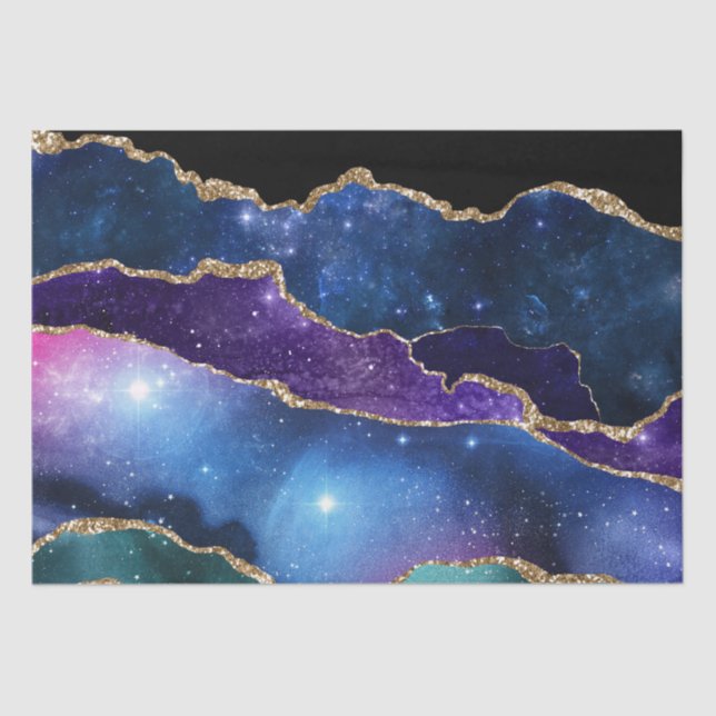 Abstract Blue Purple Gold Glitter Celestial Agate  Tissue Paper (Front)