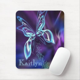 Abstract Blue Purple Neon Look Butterfly Image Mouse Mat