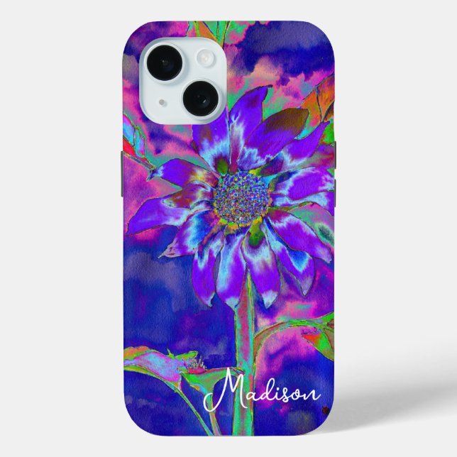 Abstract blue purple sunflower | retro funky  Case-Mate iPhone case (Back)