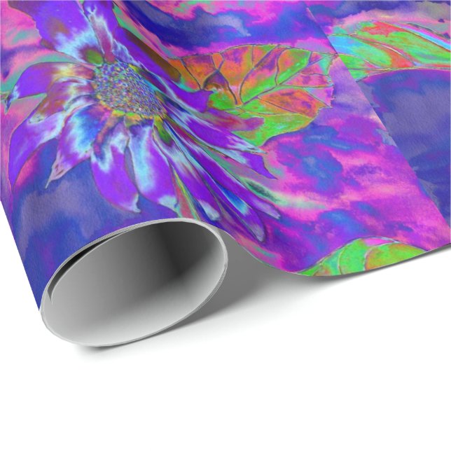 Abstract blue purple sunflower retro funky floral wrapping paper (Roll Corner)