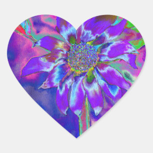 Abstract blue purple sunflower   retro funky  heart sticker