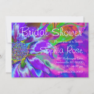 Abstract blue purple sunflower   retro funky  invitation