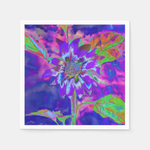 Abstract blue purple sunflower   retro funky  napkin