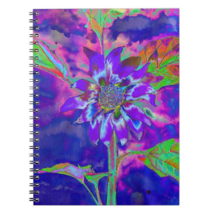 Abstract blue purple sunflower retro funky notebook