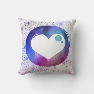 Abstract Blue & Purple Watercolor Heart Design Cushion