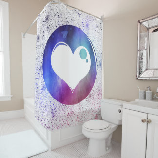 Abstract Blue & Purple Watercolor Heart Design Shower Curtain