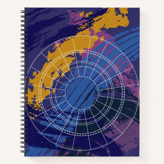 Abstract blue purple yellow astrological wheel notebook (Front)