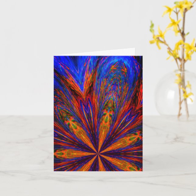 Abstract Blue Red Colours Note Card (Yellow Flower)