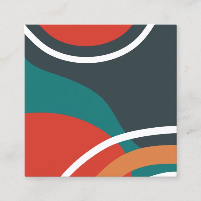 Abstract blue red white line art square business card (Front)