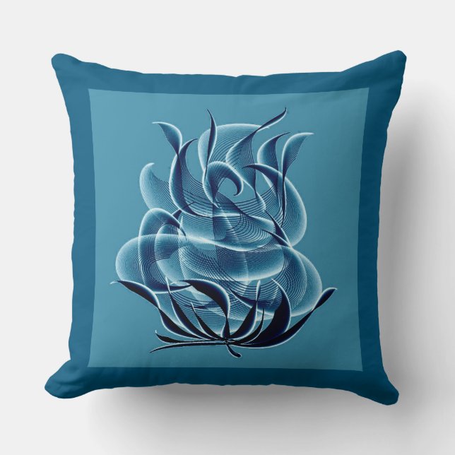 Abstract Blue Rose Throw Pillow (Front)