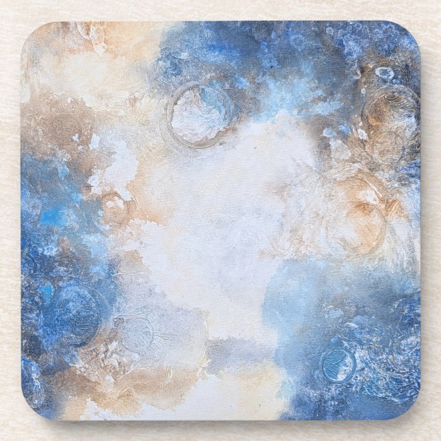 Abstract Blue & Sand Textured Clouds Coaster (Front)
