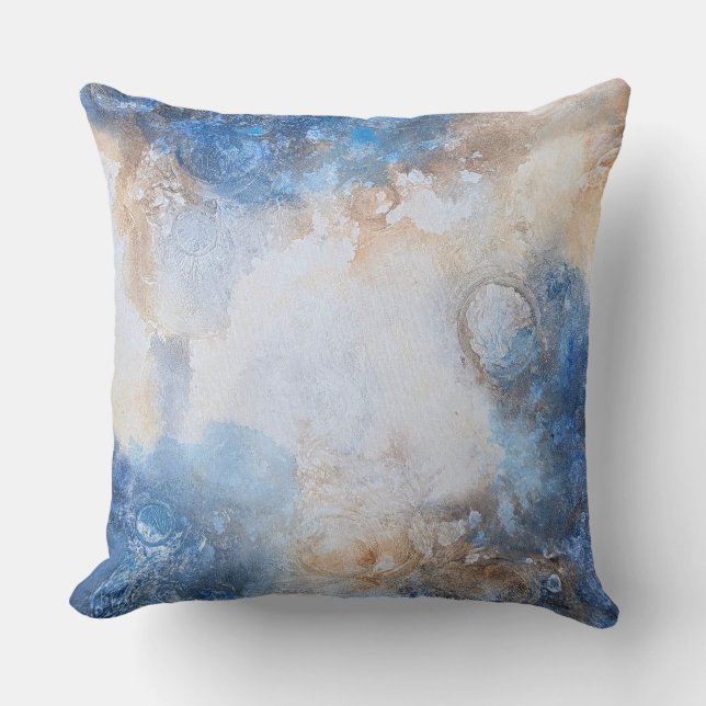 Abstract Blue & Sand Textured Clouds Cushion (Front)