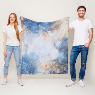 Abstract Blue & Sand Textured Clouds Fleece Blanket
