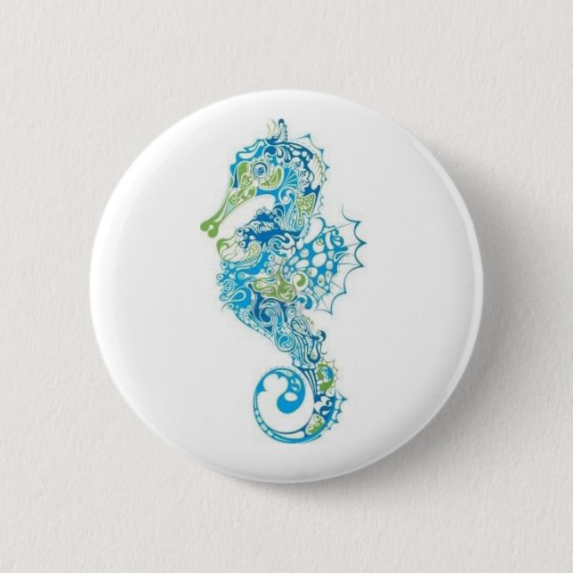 Abstract Blue Seahorse 6 Cm Round Badge (Front)