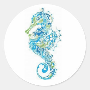 Abstract Blue Seahorse Classic Round Sticker