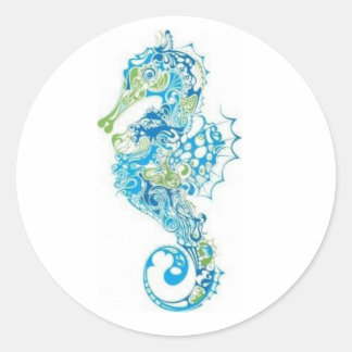 Abstract Blue Seahorse Classic Round Sticker