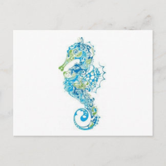 Abstract Blue Seahorse Postcard