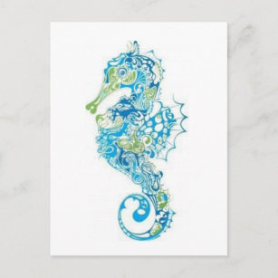 Abstract Blue Seahorse Postcard