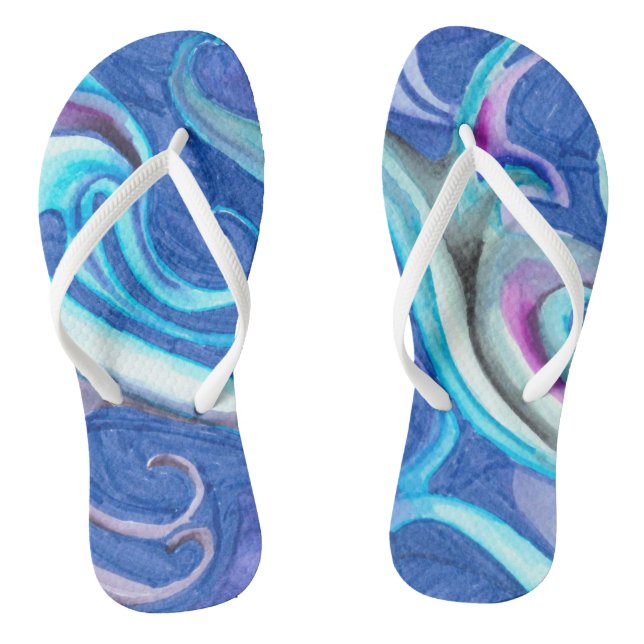 Abstract blue shades Adult Flip Flops, Slim Straps Flip Flops (Footbed)