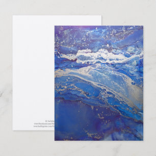 Abstract Blue Silver Waves - Blank Card