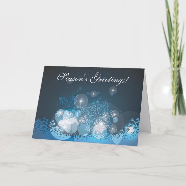 Abstract Blue Snowflakes Christmas Card (Front)