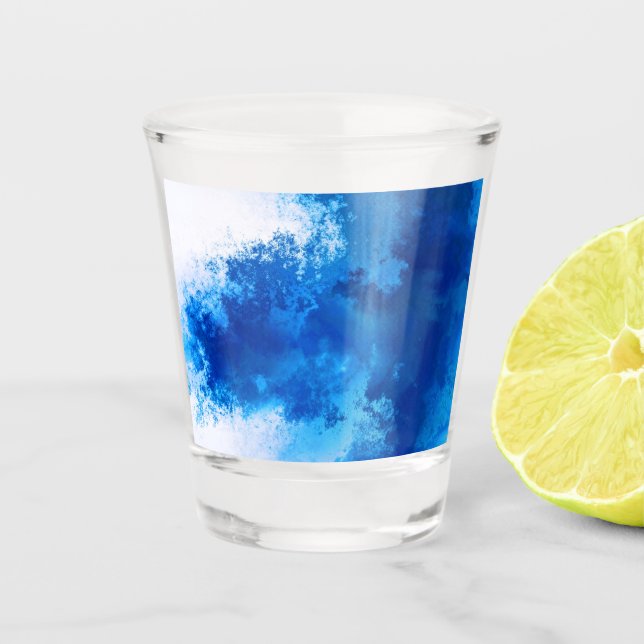Abstract blue solid colour design shot glass (Front)