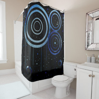 Abstract Blue Space Circles Design Shower Curtain