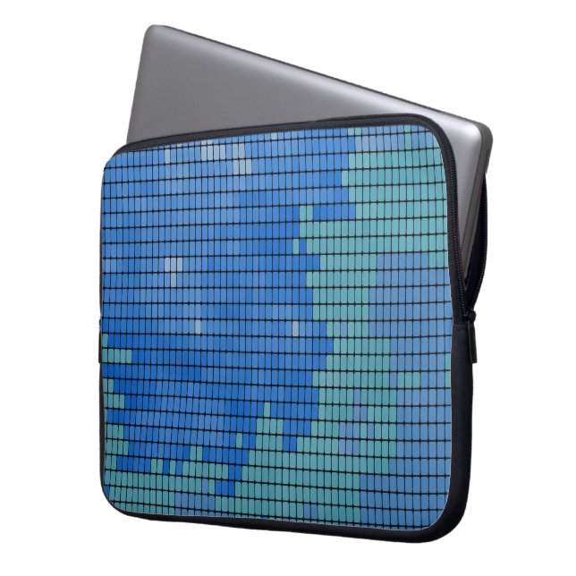 Abstract Blue Square Pattern Laptop Sleeve (Front Left)