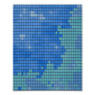 Abstract Blue Square Pattern Photo Print