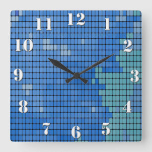 Abstract Blue Square Pattern Wall Clock