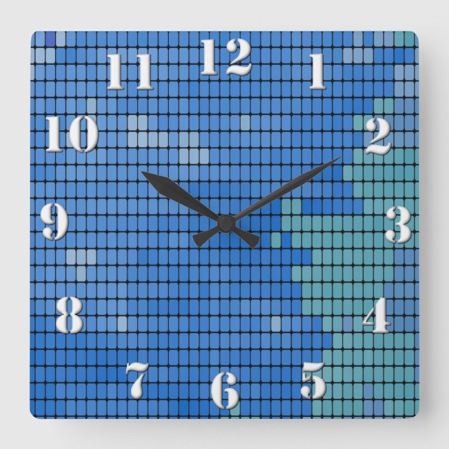 Abstract Blue Square Pattern Wall Clock (Front)