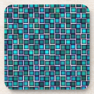 Abstract Blue Squares Pattern Coasters