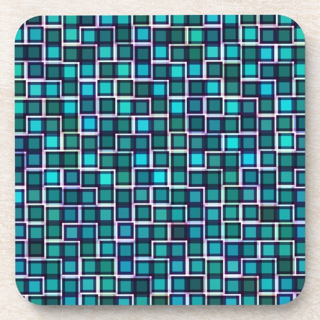 Abstract Blue Squares Pattern Coasters (Front)