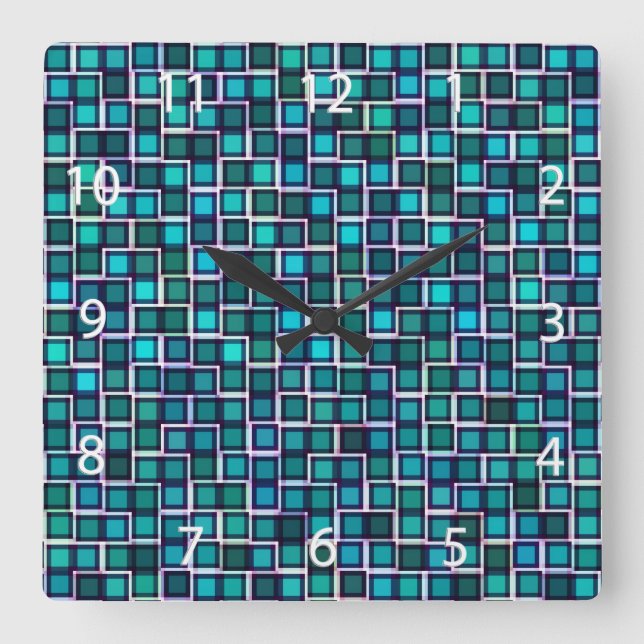 Abstract Blue Squares Pattern Square Wall Clock (Front)