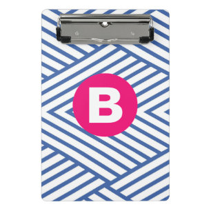 Abstract Blue Stripey Pattern Pink Monogram Mini Clipboard