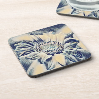 Abstract blue sunflower coaster
