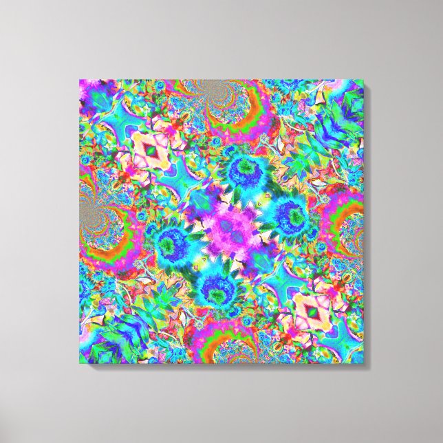 Abstract blue sunflowers - retro floral painting canvas print (Front)