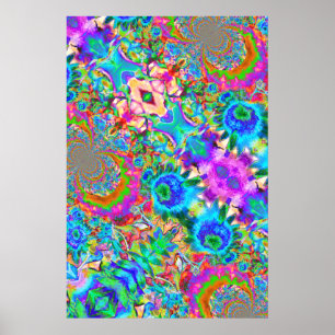 Abstract blue sunflowers - retro floral painting  poster