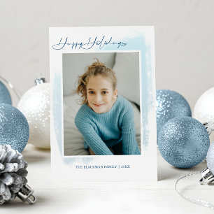 Abstract Blue Swash, Modern Typography & Photo Tri-Fold Holiday Card