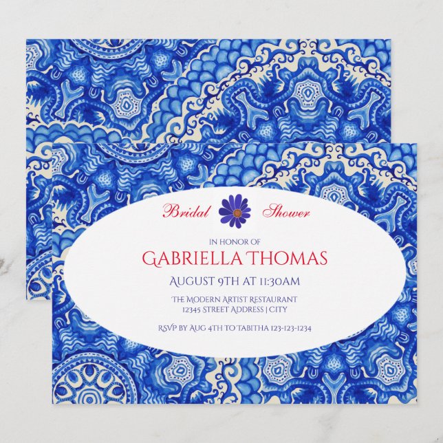 Abstract Blue Swirls - Bridal Shower Invitation (Front/Back)