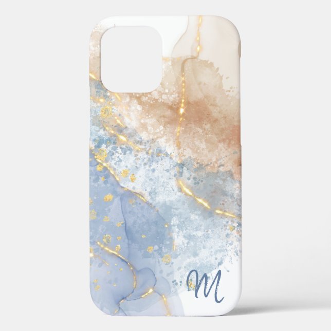 Abstract Blue, Taupe and Gold Case-Mate iPhone Cas Case (Back)