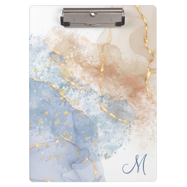 Abstract Blue, Taupe and Gold Clipboard (Front)